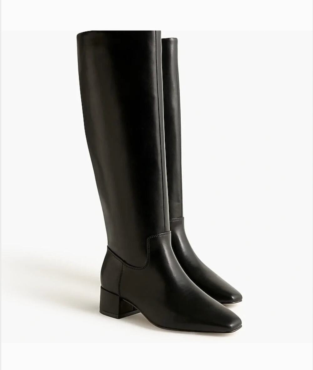 J Crew Square Toe Tall Boots 8 Black NWT Vegan Leather CO245 J.Crew Knee High - Picture 1 of 4